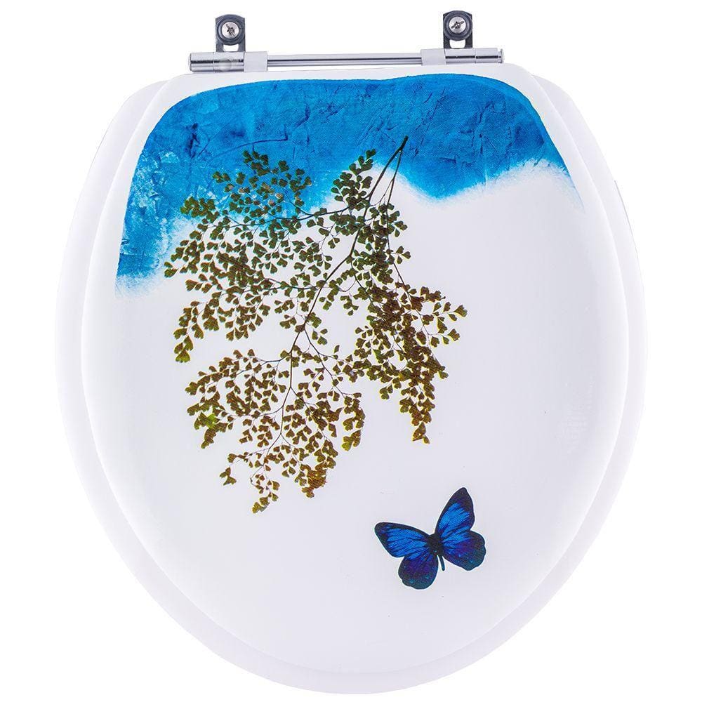 Assento Sanitário Almofadado Oval Branco Decorado Borboleta