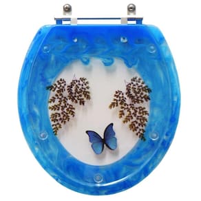 Assento Sanitário Convencional Decorada Borboleta Azul Claro
