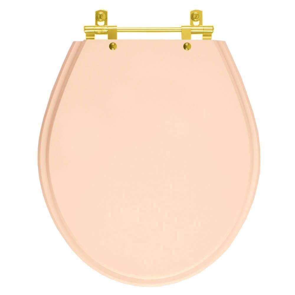 Assento Sanitário Poliéster Ravena Rosa Floral para vaso Deca Com Ferragem Dourada
