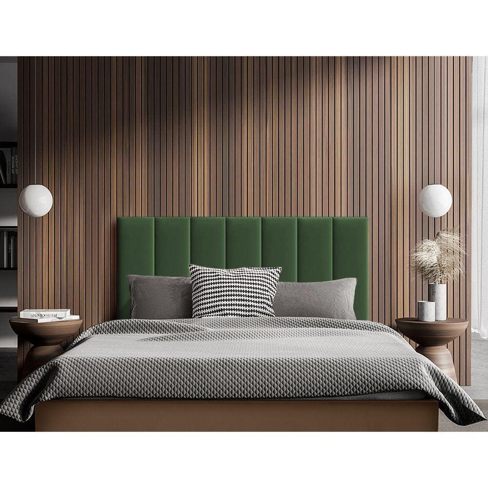 Cabeceira Painel Modulado Rony 140cm Veludo Verde - Cor: Verde