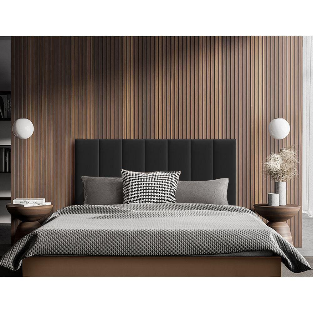 Cabeceira Painel Modulado Rony 140cm Veludo Preto - Cor: Preto