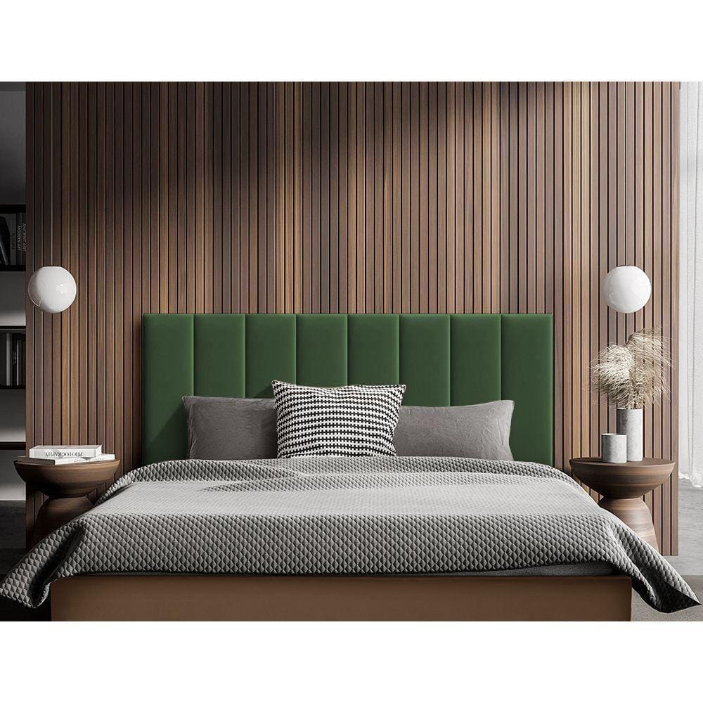 Cabeceira Painel Modulado Rony 160cm Veludo Verde - Cor: Verde