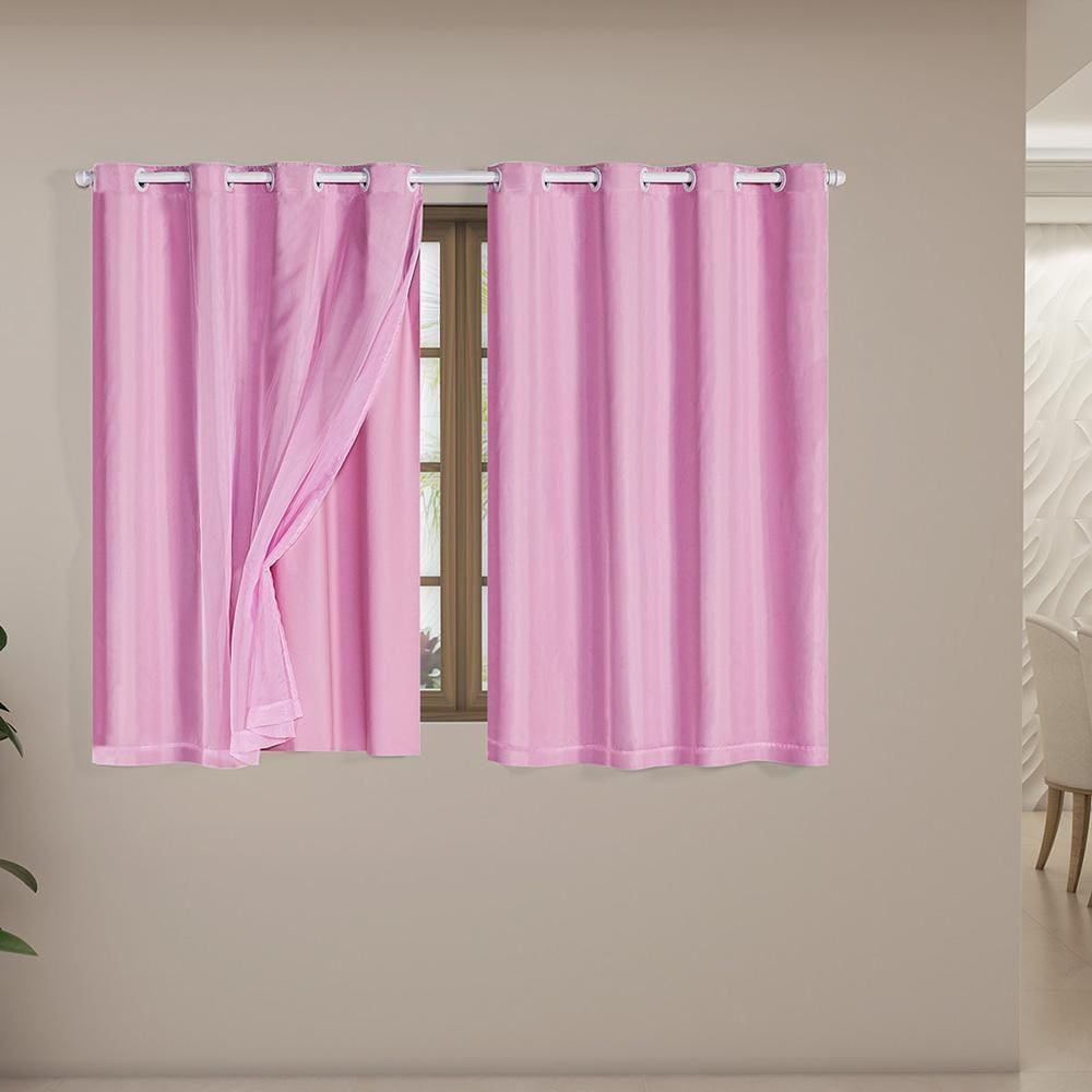 Cortina Blackout Voil 2,80X1,80 Corta Luz Sala Quarto Rosa
