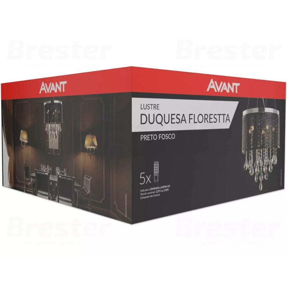 Lustre Pendente Avant Duquesa Florestta 5xG9 Preto Fosco
