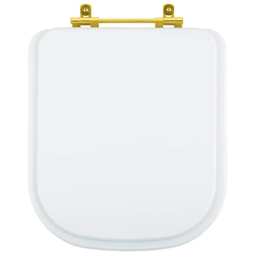 Tampa de Vaso Debba Branco para bacia Roca Com Ferragem Dourada