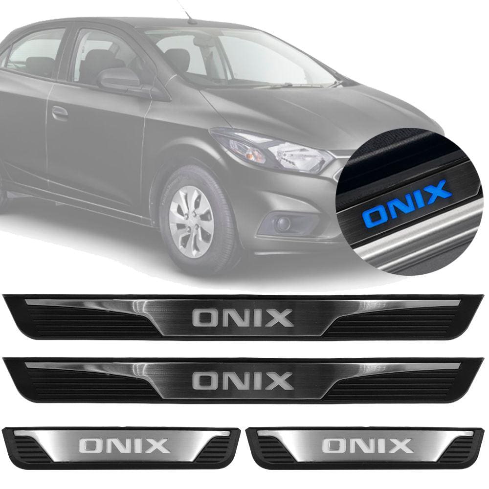 Jogo Soleira com LED GM Onix 2013 Em Diante Aço Escovado
