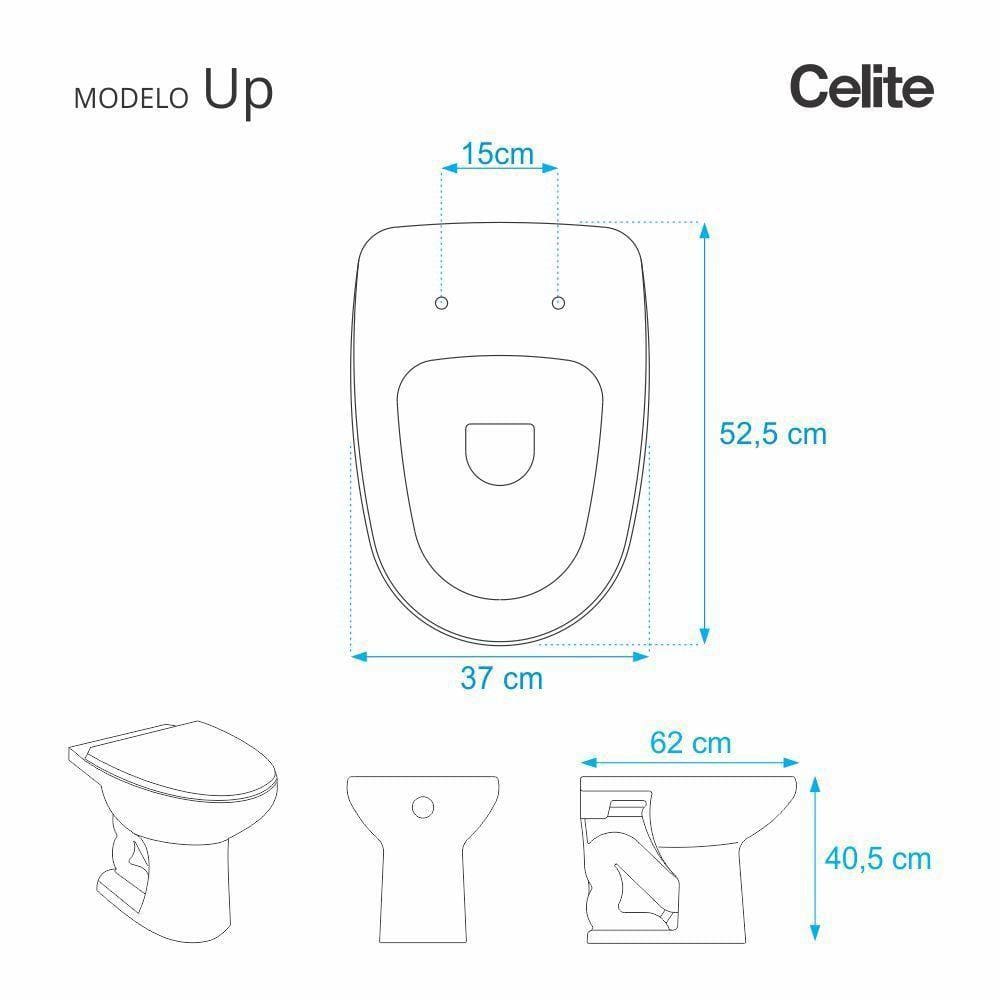 Assento Sanitário Up Cinza Prata para vaso Celite