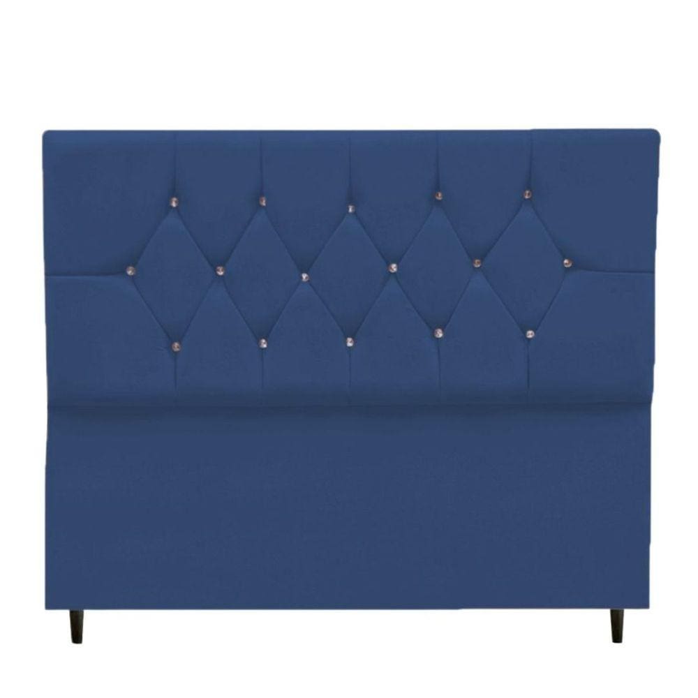 Cabeceira Cama Box King 195 cm Geovana Suede Azul Marinho