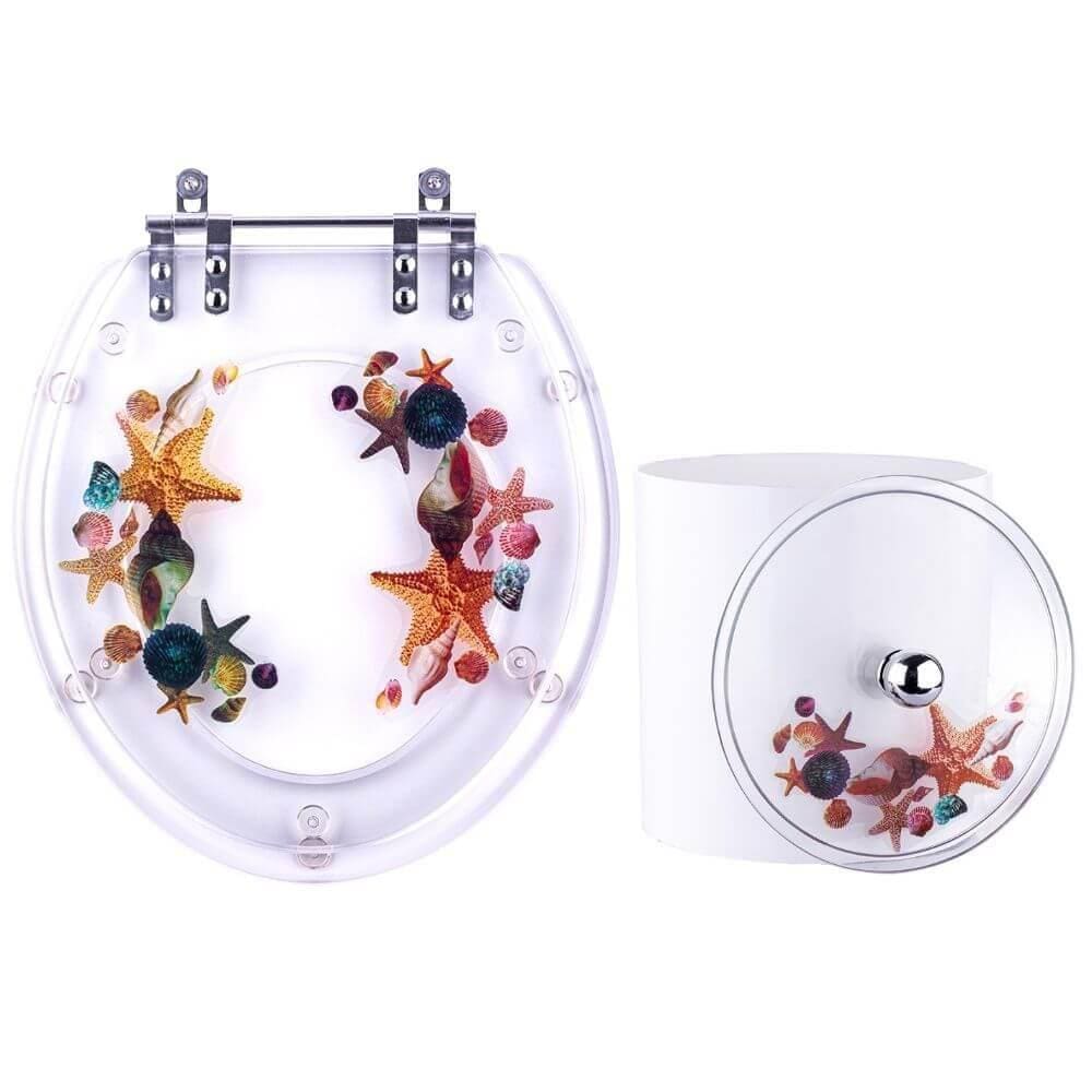 Tampa De Vaso E Lixeira Decorada Conchas Fundo Do Mar