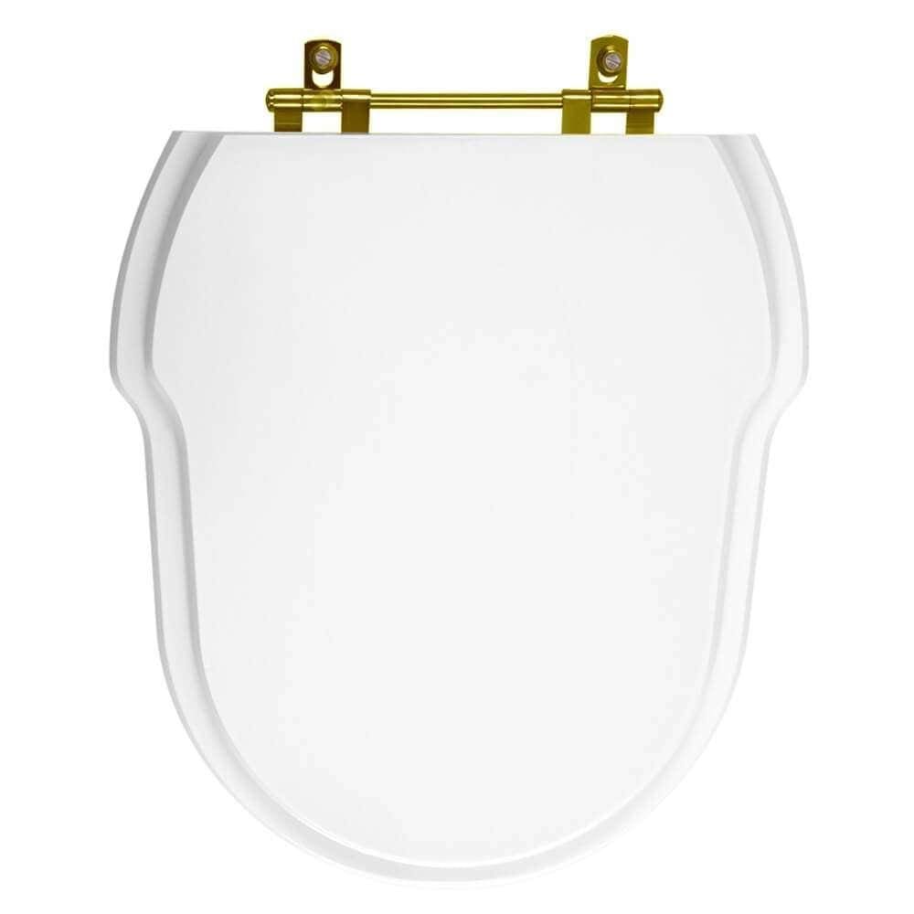 Assento Sanitário Poliester Hampton Branco com ferragem Dourada