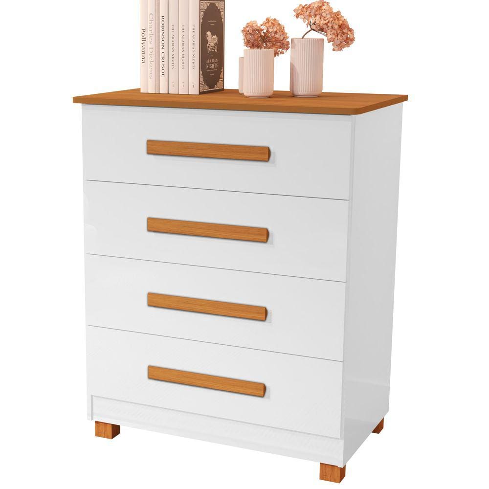 Cômoda de Qualidade com 4 Gavetas100%MDF  Suíça Branco nature