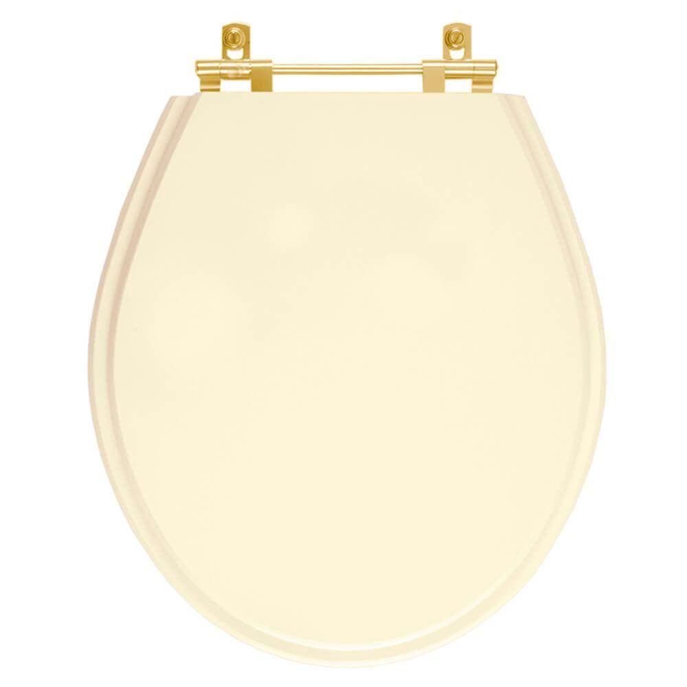 Assento Sanitário Poliéster Ravena Creme para vaso Deca Com Ferragem Dourada