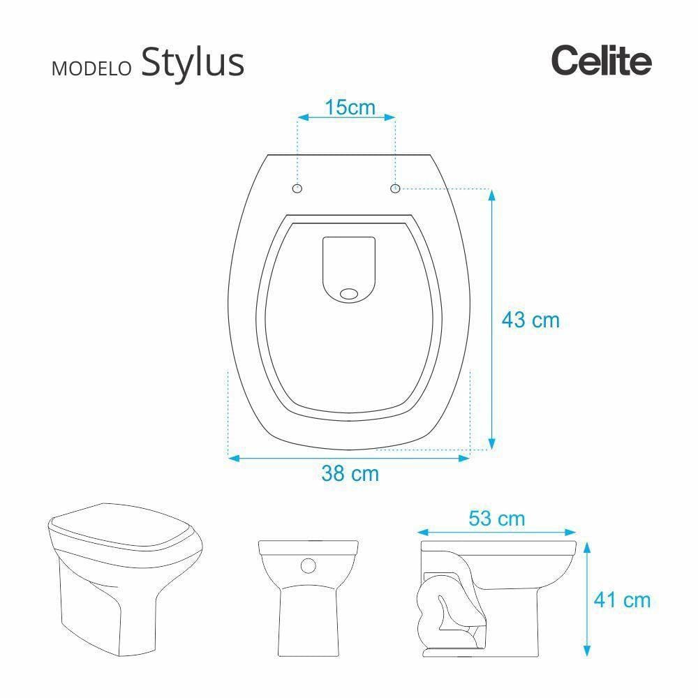 Assento Sanitário Stylus Cinza Prata para vaso Celite