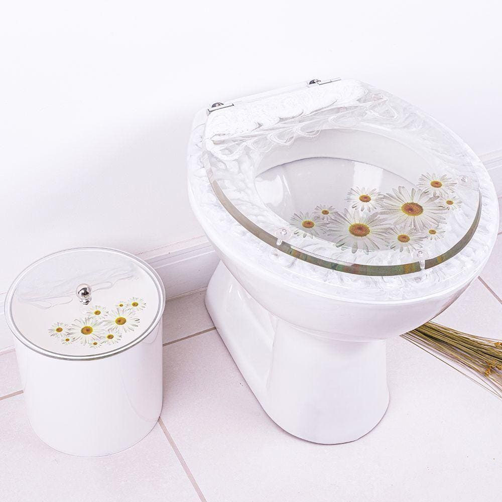 Tampa De Vaso Decorada Com Margarida E Lixeira Decorada - Lançamento