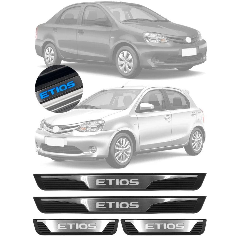 Jogo Soleira com LED Toyota Etios Hatch e Sedan 2013 Em Diante Aço Escovado