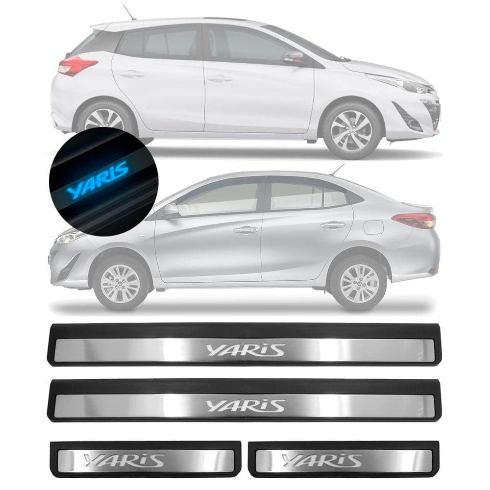 Jogo Soleira com LED Toyota Yaris Hatch e Sedan 2018 Em Diante Aço Escovado