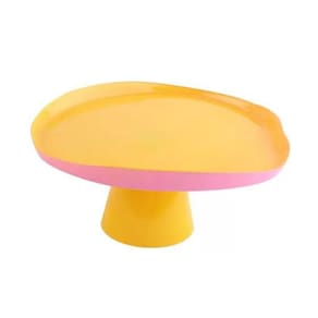 Centro De Mesa Com Pé Em Vidro Milky Amarelo E Rosa Full Fit 21x10cm