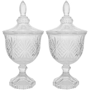 Kit 2 Bomboniere Potiche de Cristal Baleiro com Pé e Tampa Dublin Lyor Decorativo Transparente