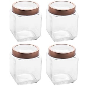 Kit 4 Pote de Vidro 1,2L Quadrado com Tampa Metal Mantimentos Rosé Gold Gran Gastro Lyor