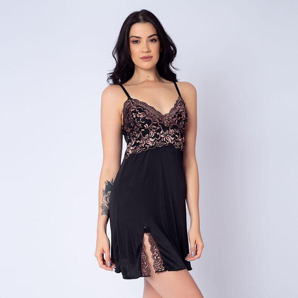 Camisola de Poliamida com Alça Dupla e Detalhe em Renda