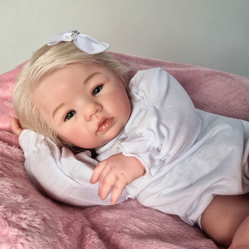 Bebê Reborn Realista Loira De Silicone Princesa Real Rosa na