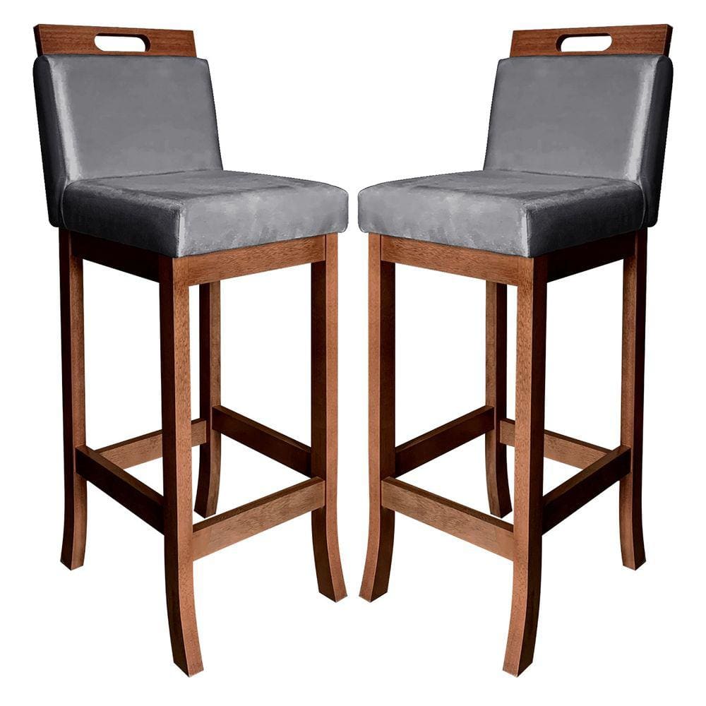 Kit 2 Banquetas Alta para Bancada de Cozinha Milão Madeira Suede Cinza CCS