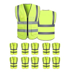 Colete Sinalizador Refletivo Kit 10 Unidades EPI Segurança Trabalho Blusao Fluorescente Bolso Ziper Obra Transito Proteçao Fiscalizaçao