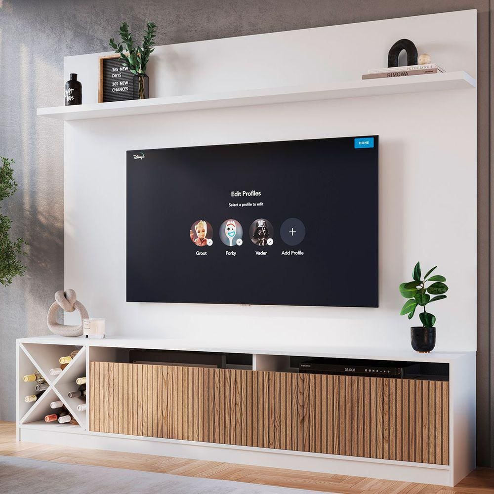 Estante para TV Até 60 Polegadas Trento 2 Portas Branco/Brise - Quiditá Móveis