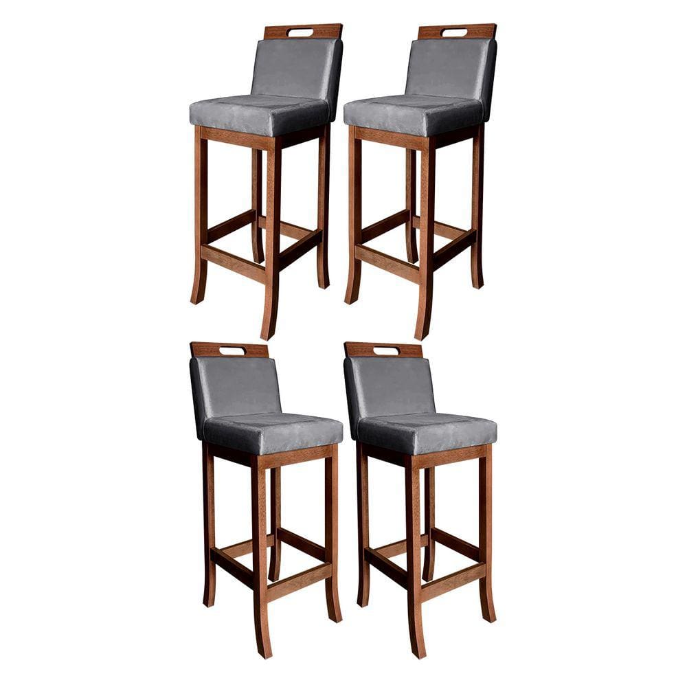 Kit 4 Banquetas Média Estofadas em Madeira Castanho Milão Suede Cinza CCS
