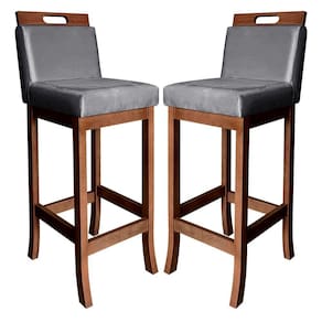 Kit 2 Banquetas Média para Cozinha Milão Madeira Castanho Suede Cinza CCS