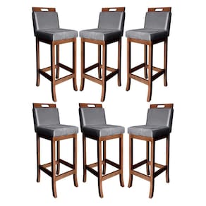 Kit 6 Banquetas Média para Cozinha Gourmet Milão Madeira Castanho Suede Cinza CCS