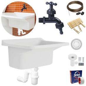 Tanque Lavanderia 40L Branco + Sifão Copo Universal