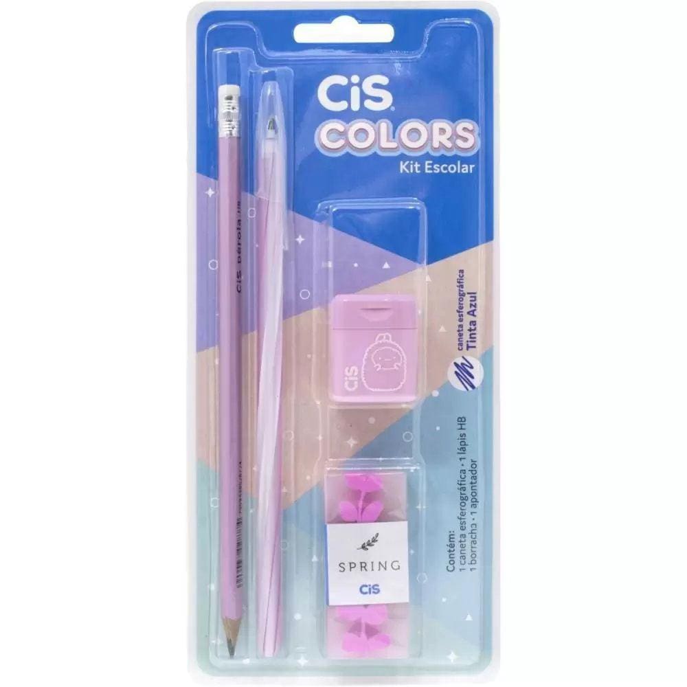 Kit Escolar Rosa Cis Colors (Caneta, Lápis, Borracha, Apontador) 4 peças