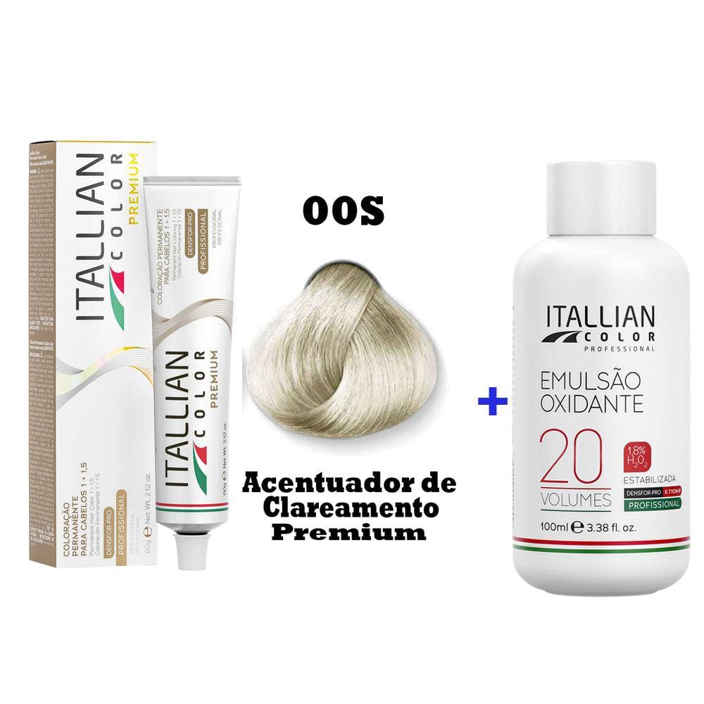 Kit Coloração Itallian Premium 60g Acentuador De Clareamento 00S + Oxidante Oxi 20vol.x100ml.