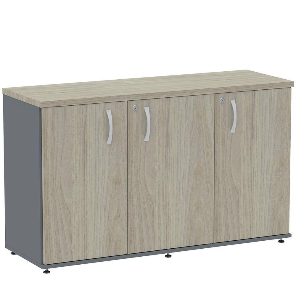Armário Baixo Credenza PE25 Pandin 121,50 cm (largura) em MDP Cor Nogueira CasaBlanca e Grafito com