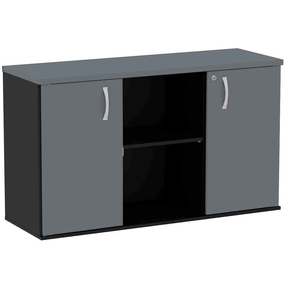 Armário Baixo Credenza PE25 Pandin 121,50 cm (largura) em MDP Cor Preto e Grafito com Dois Nichos e Duas Portas