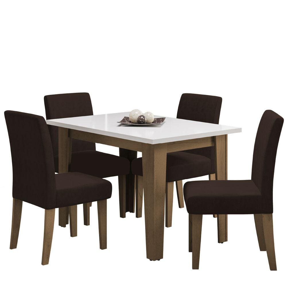 Conjunto de Mesa Sala de Jantar Miami com 4 Cadeiras Trieste Suede 1,20m Cedro / Off White / Chocolate Dobuê