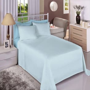 Jogo de Cama Solteiro Premium Linea 180 Fios Chevron Azul (2 Lençois + 1 Fronha)