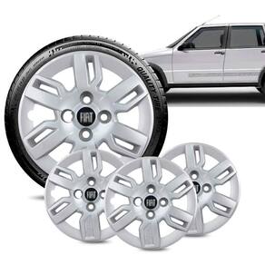 Jogo 4 Calota Fiat Uno Way aro 13 2013 a 15 Prata Logo Preto