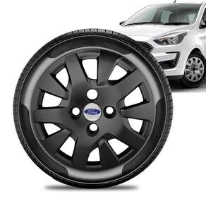 Calota Ford Ka aro 14 2019 a 20 Preta Brilhante Emb Prata