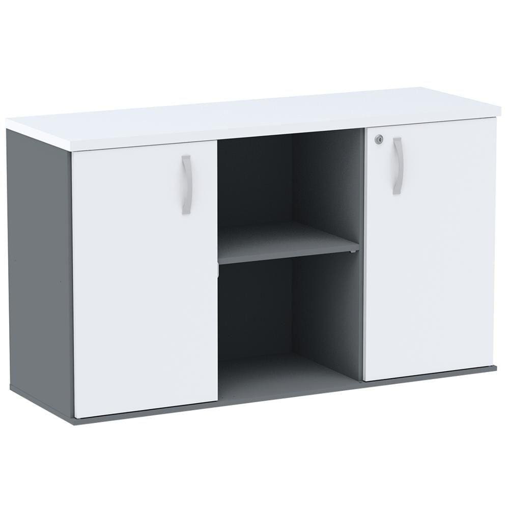 Armário Baixo Credenza PE25 Pandin 121,50 cm (largura) em MDP Cor Grafito e Branco com Dois Nichos e Duas Portas