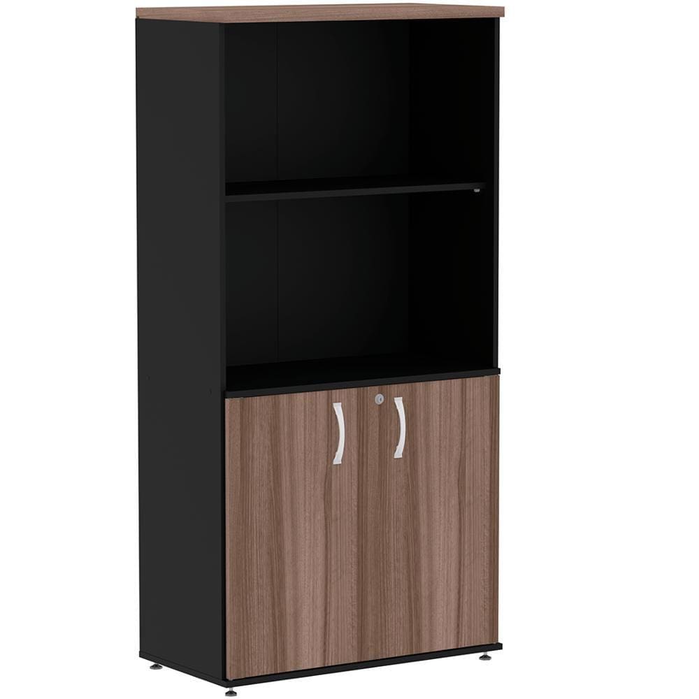 Armário Misto PE25 Pandin 79,20 cm (largura) em MDP Cor Walnut e Preto com Duas portas e Prateleira superior