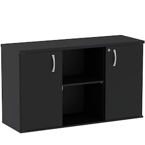Armário Baixo Credenza PE25 Pandin 121,50 cm (largura) em MDP Cor Liso Preto com Duas portas