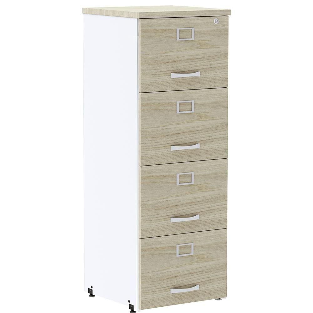 Armário de Arquivo Oficio PE25 Pandin 45,70 cm (largura) em MDP Cor Nogueira CasaBlanca e Branco 4 Gavetas
