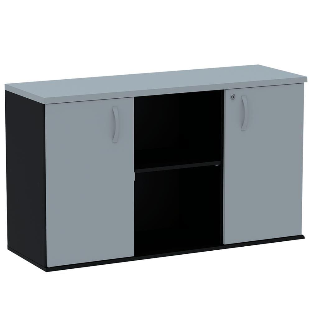Armário Baixo Credenza PE25 Pandin 121,50 cm (largura) em MDP Cor Cinza e Preto com Duas portas
