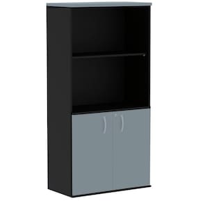 Armário Misto PE25 Pandin 79,20 cm (largura) em MDP Cor Liso Cinza e Preto com Duas portas e Prateleira superior