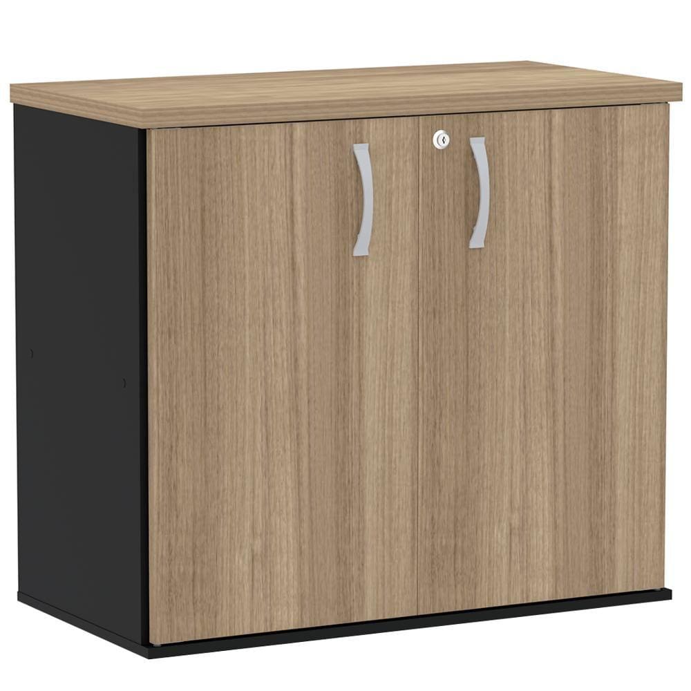 Armário Baixo PE25 Pandin 80 cm (largura) em MDP Cor Noce Naturalle e Preto com Duas Portas