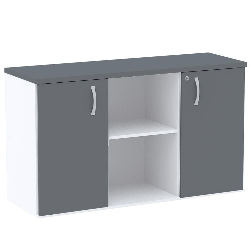 Armário Baixo Credenza PE25 Pandin 121,50 cm (largura) em MDP Cor Branco e Grafito com Dois Nichos e Duas Portas