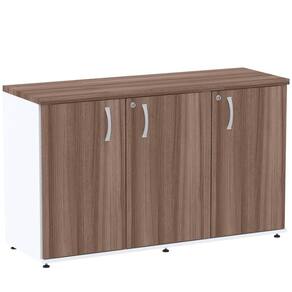 Armário Baixo Credenza PE25 Pandin 121,50 cm (largura) em MDP Cor Walnut e Branco com Três Portas