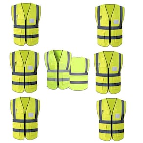 Colete Refletivo Sinalizador Kit 7 Unidades EPI Segurança Trabalho Fiscalizaçao Proteçao Bolsos Ziper Blusao Fluorescente
